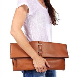 Jennifer Haley Oversized Leather Clutch With Gold Hardware